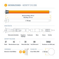 Funk Rolladenmotor 3T45-RB Komplettset SW60 + Steuerung + Rolladenwelle + Zubehör bis 1,90m HSF1